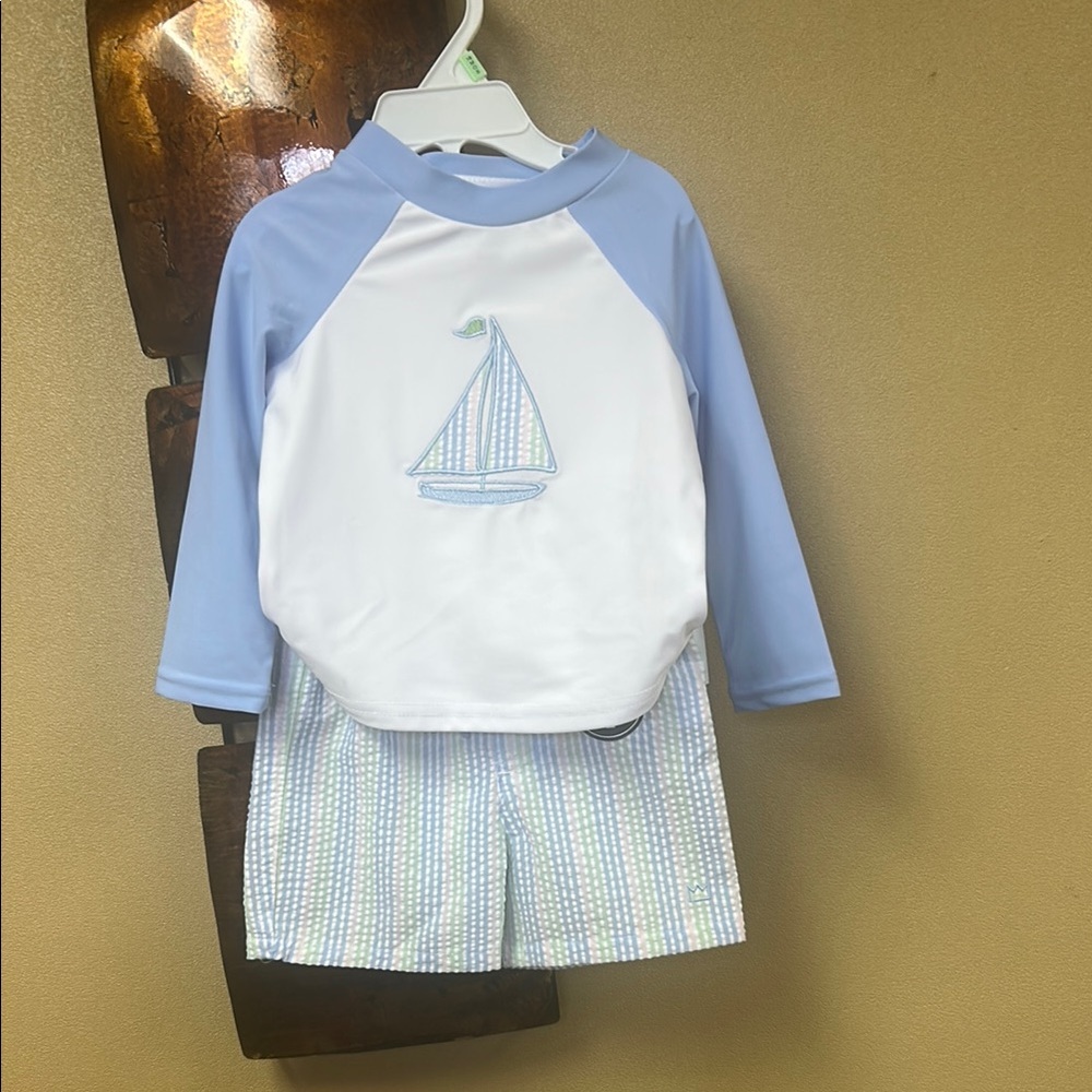 Crown & Ivy Blue and White Rashguard Swimwear